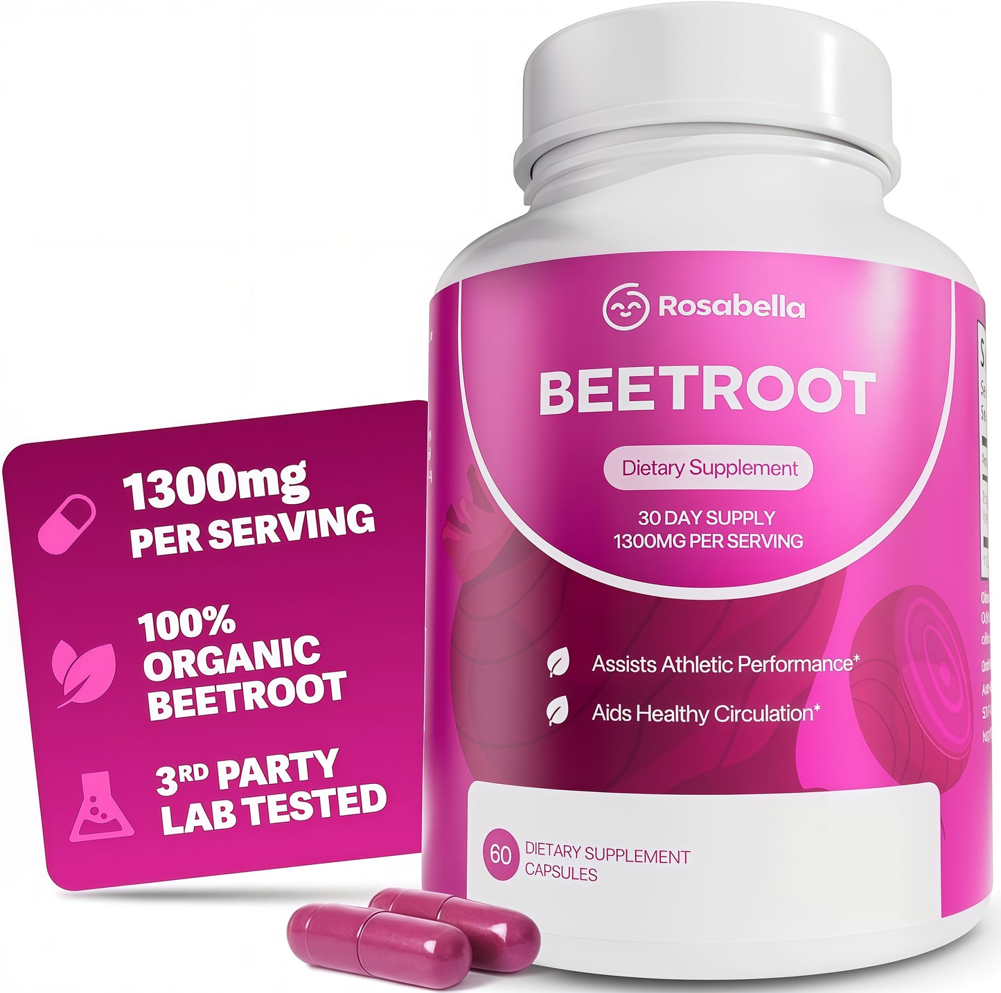 Rosabella Organic Beet Root Capsules – Non-GMO Beet Root Powder for Daily Wellness
