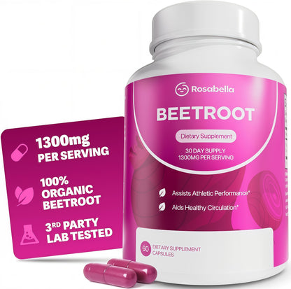 Rosabella Organic Beet Root Capsules – Non-GMO Beet Root Powder for Daily Wellness