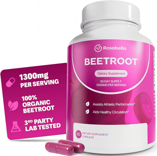 Rosabella Organic Beet Root Capsules – Non-GMO Beet Root Powder for Daily Wellness