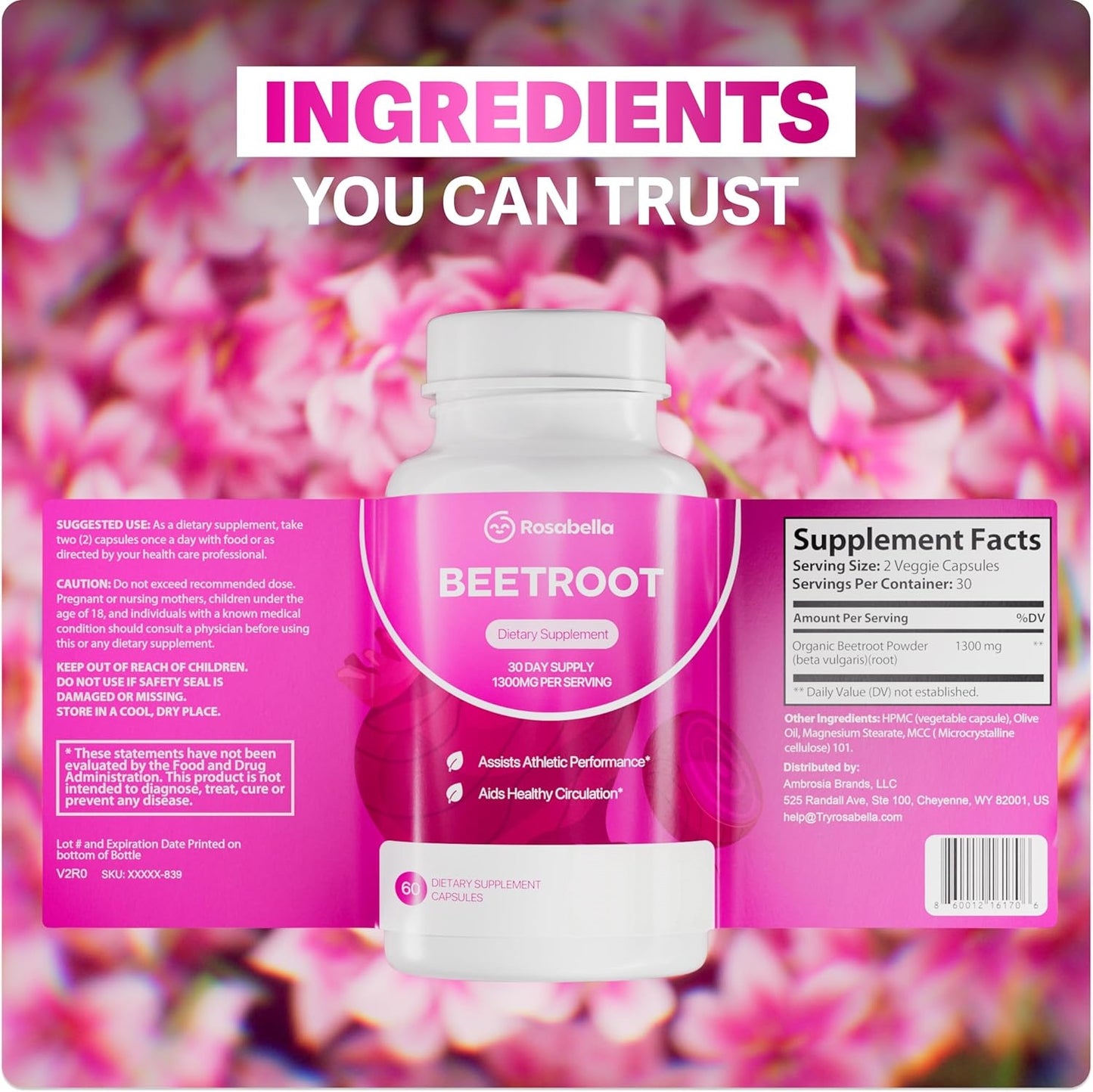 Rosabella Organic Beet Root Capsules – Non-GMO Beet Root Powder for Daily Wellness