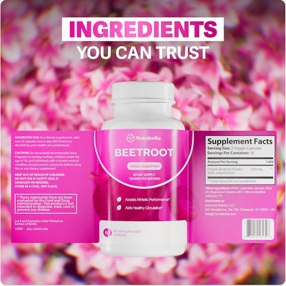Rosabella Organic Beet Root Capsules – Non-GMO Beet Root Powder for Daily Wellness