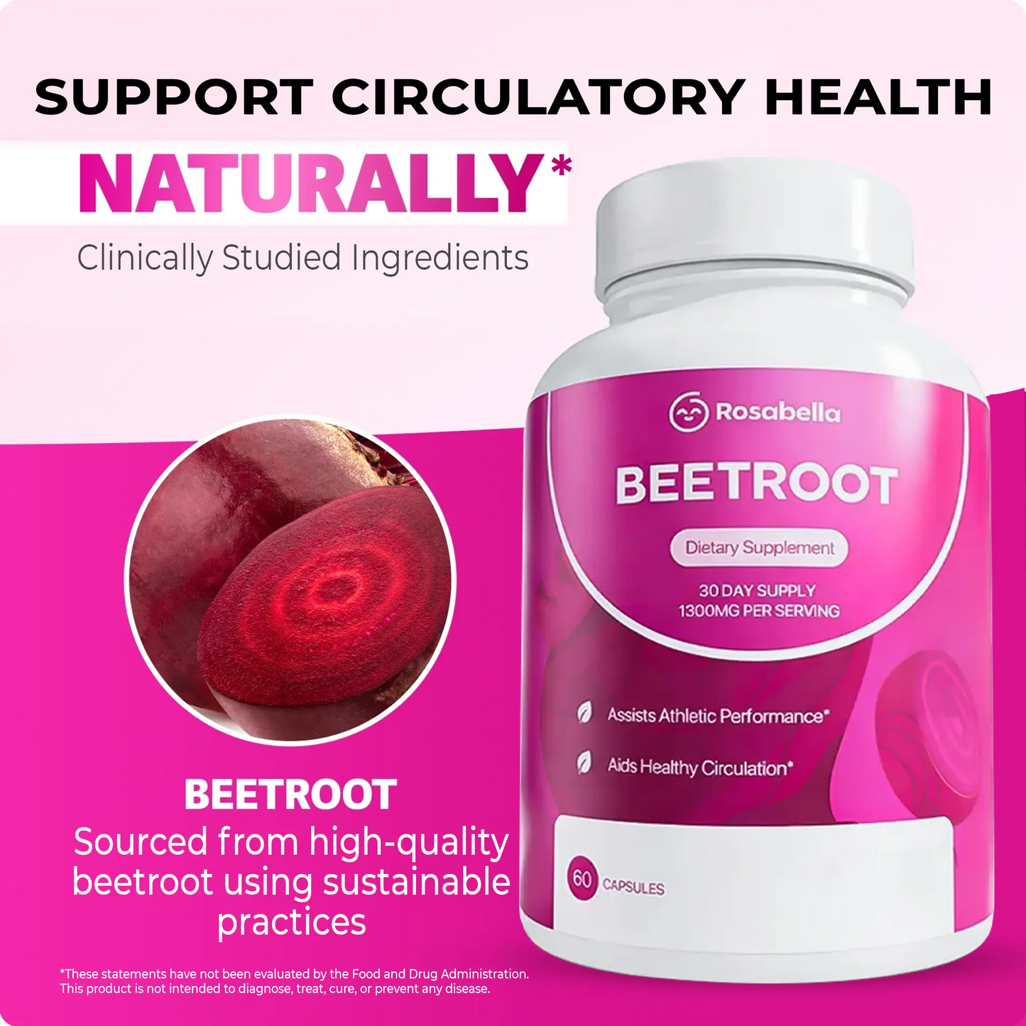 Rosabella Organic Beet Root Capsules – Non-GMO Beet Root Powder for Daily Wellness