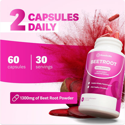 Rosabella Organic Beet Root Capsules – Non-GMO Beet Root Powder for Daily Wellness